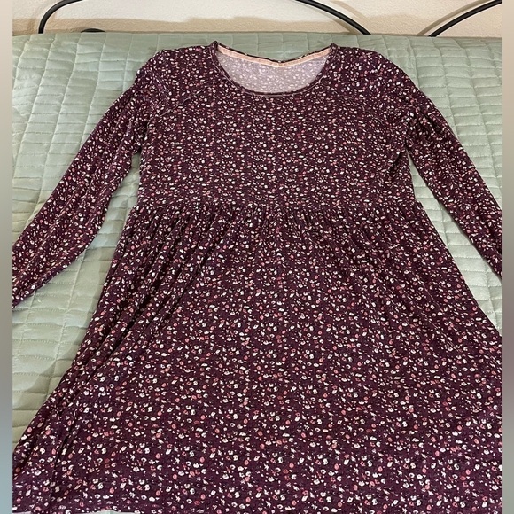 Purple floral long sleeve stretch soft flowy comfy  easy dress - Picture 3 of 9